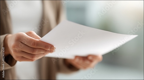 Blank document being held by hands.
