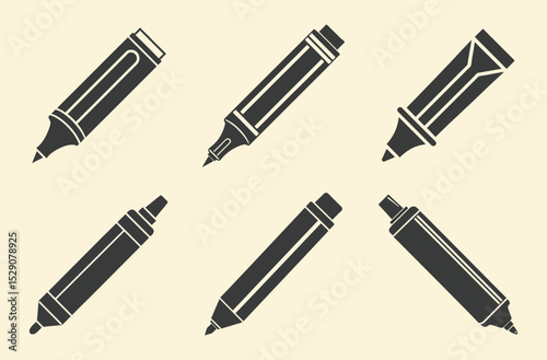 marker silhouette set, pen pencil marker paintbrush black vector silhouettes, icon