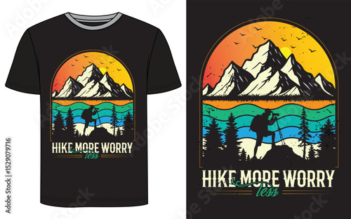 Hike More Worry Less_Hiking T Shirt Design Vector (W & B)
