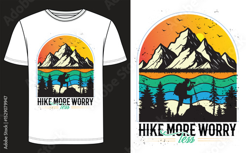 Hike More Worry Less_Hiking T Shirt Design Vector (W & B)