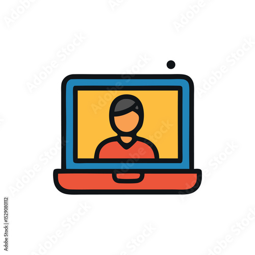 Person video conferencing on laptop computer.