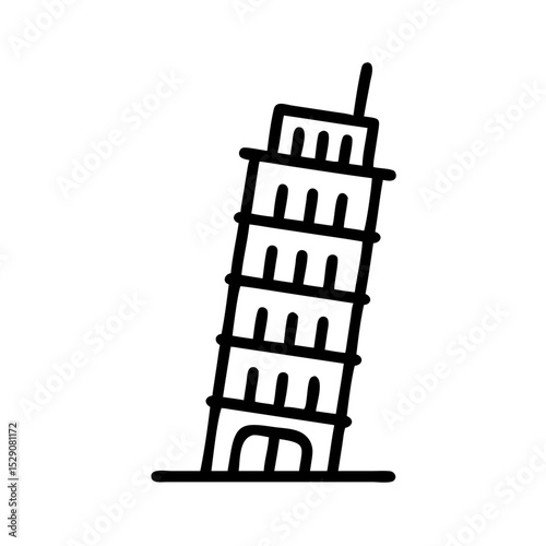 Iconic leaning tower of Pisa illustration.  Famous Italian landmark, Pisa tower graphic, simple line art style. This leaning tower graphic is perfect for travel brochures and website icons.