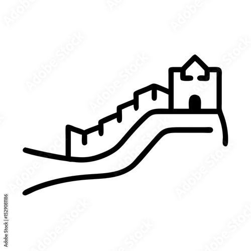 China wall icon. Detailed illustration of Great Wall of China, a famous landmark.  This simple icon is perfect for travel brochures, maps, and tourism websites.