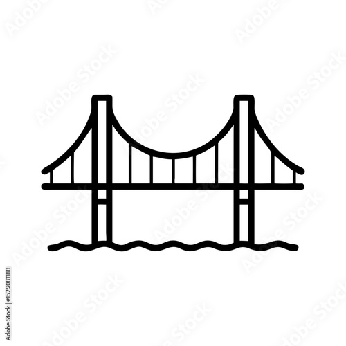 Golden Gate Bridge icon. Simple bridge graphic with suspension design, perfect for travel brochures, maps, and tourist guides. This Golden Gate Bridge image is ideal for creating memorable icons.