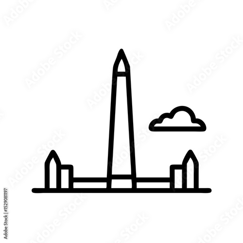 Washington monument icon. Simple line art illustration of national mall landmark.  National mall monument design perfect for travel brochure, tourism website, or city guide.