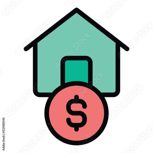 Mortgage icon flat line style illustration representing home loans and property financing, suitable for real estate, banking, and financial-related projects