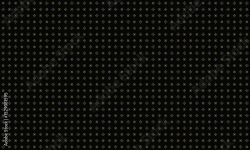 Seamless abstract geometric pattern with mini 4 leaves and stamen composition in gold brown and blue on black background. Vector illustration, for masculine shirt lady dress cloth cover decoration art