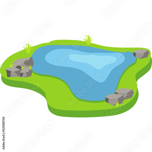 Water Pond with Reeds and Stones