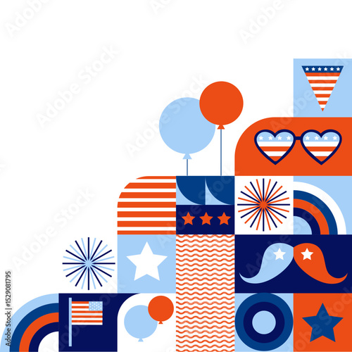 patriotic design with American flag and icons. modern geometric corner banner