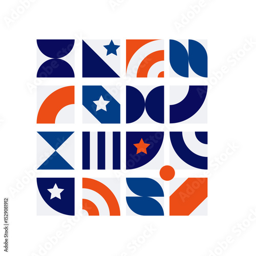 patriotic design with American flag and icons. modern geometric corner banner
