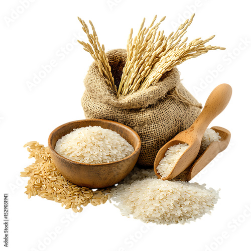 long rice in burlap sack