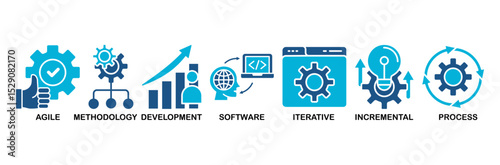 Scrum development icon set vector illustration concept with icon of agile, methodology, development, software, iterative, incremental and process