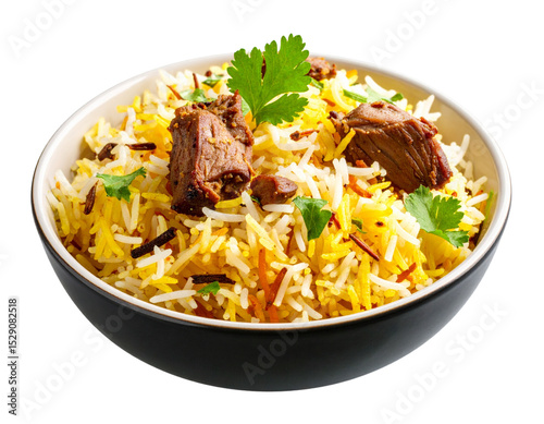Traditional Indian Biryani Dish with Aromatic Spices isolated on transparent background