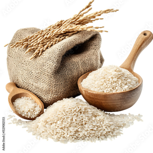 Foto long rice in burlap sack