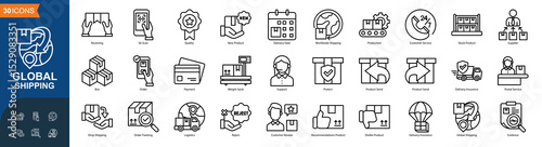 Shipping and Delivery icon collection line style, Receiving, Scan, Quality, New Product, Delivery Date, Worldwide Shipping, Production, Vector illustration