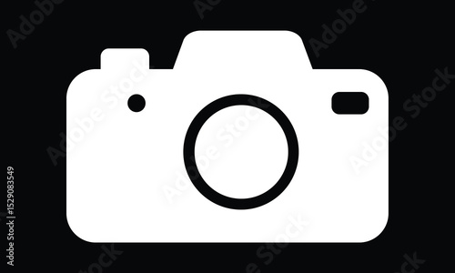 A minimalist silhouette of a camera, black and white, high contrast, vector style 6 black background