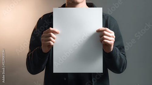 Blank sheet of paper held by a person.