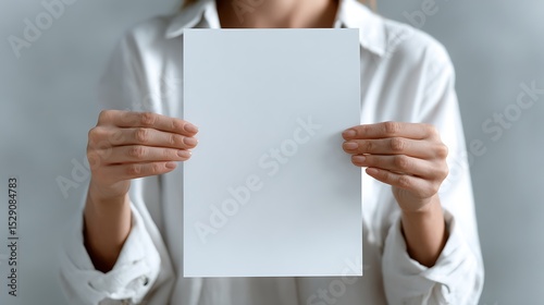 Blank white paper held by a person.