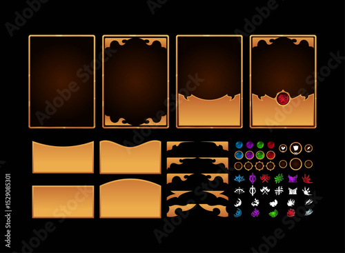 set of colorful fantasy trading card game tcg with class role and elements customizable frame template