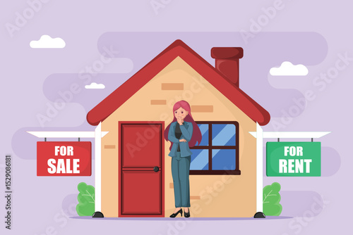 Making a Real Estate Decision: A Woman Contemplating Whether to Sell or Rent Her House, Highlighting Investment Choices and Property Management Dilemmas.
