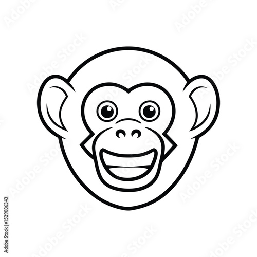 Happy cartoon chimpanzee head line art illustration