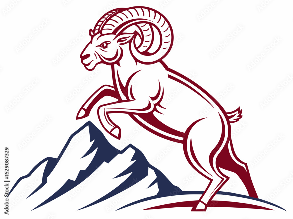 Fototapeta premium Powerful ram atop a mountain, showcasing strength and ambition.