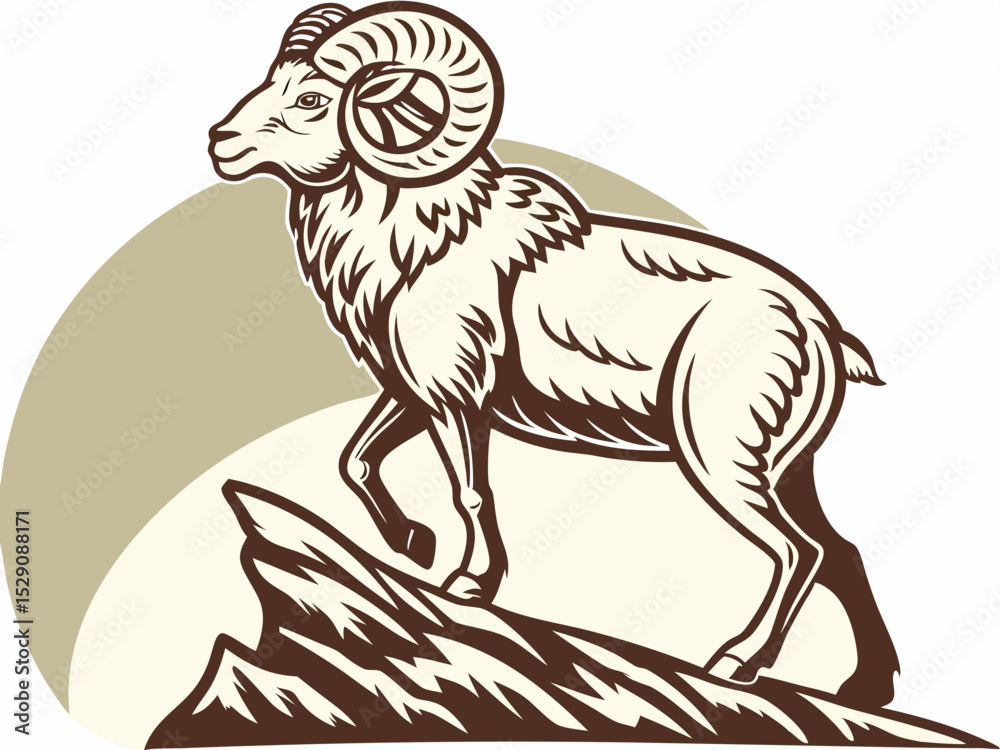 Obraz premium Powerful ram atop a mountain, showcasing strength and ambition.