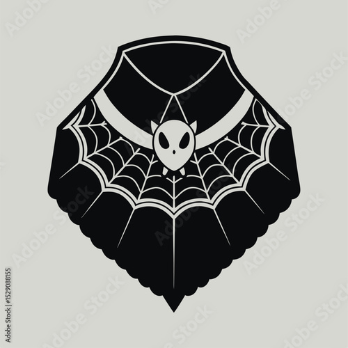 Black and White Gothic Design with Spider Web and Mysterious Creature