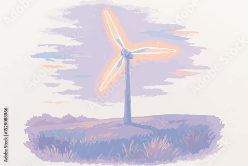 Wind turbine farm generating renewable energy under a cloudy blue sky