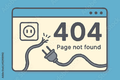 404 Error Page Not Found Illustration with Unplugged Cable and Broken Link Design for Website Browser Issues