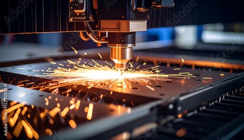 Automated laser cutting process with vibrant sparks and precise metallurgical milling in progress.