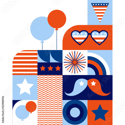 patriotic design with American flag and icons. modern geometric corner banner