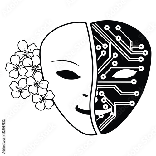 Abstract Art Illustration of Human and Machine Symbolism