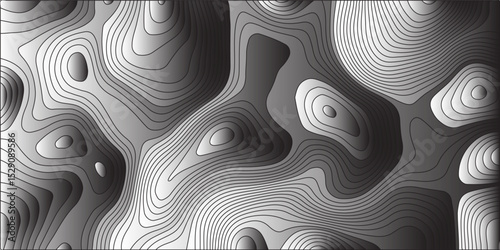 Generate a grayscale abstract topographic map illustration with smooth,flowing contour lines defining varying elevations,creating a sense of depth and three-dimensionality through subtle tonal gradien