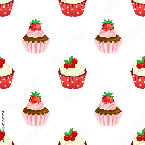 Cute Cupcake Seamless Pattern Illustration