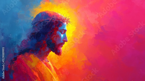 Colorful artistic representation of Jesus Christ during Easter celebrations highlighting his sacrifice and resurrection