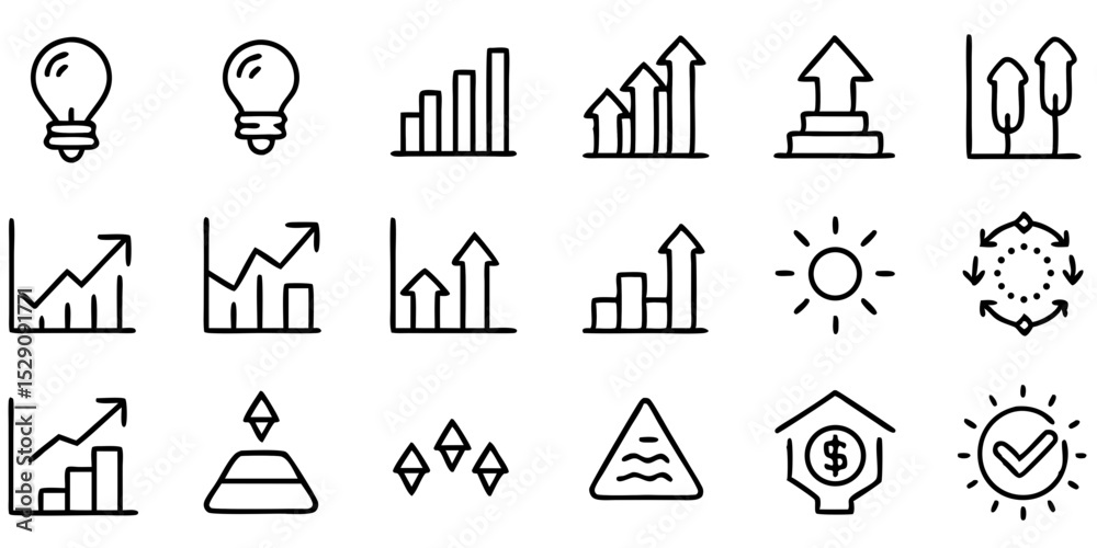 Naklejka premium Hand drawn business growth icons set