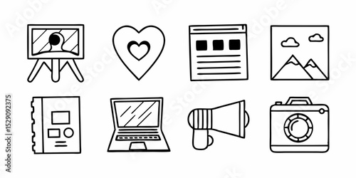 Hand drawn content creation icons set