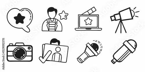 Hand drawn icons set of filmmaking and photography