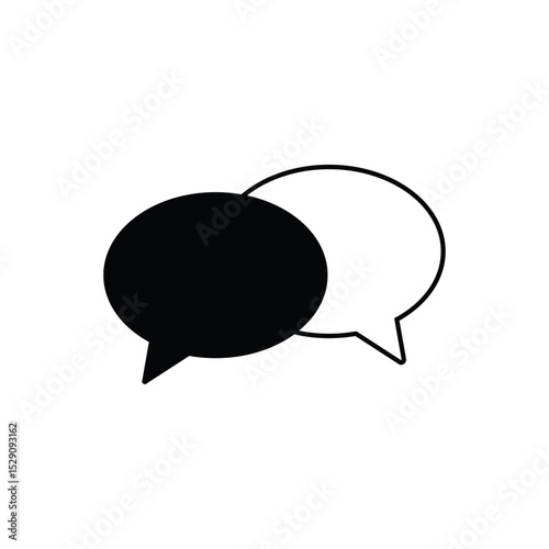 Two speech bubbles contrasting in color, one white and one black. Ideal for communication, dialogue, diversity, and contrasting opinions visuals.
