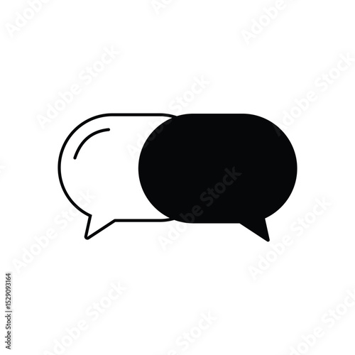 Two speech bubbles contrasting in color, one white and one black. Ideal for communication, dialogue, diversity, and contrasting opinions visuals.