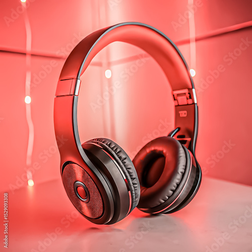 headphones on red background