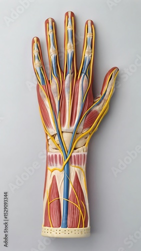 Photorealistic Hand Anatomy Cross-Section from Wrist to Fingertips with Skin and Soft Tissue Layers