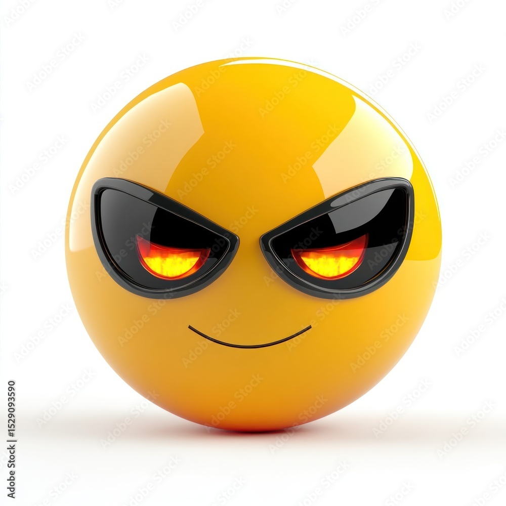Fototapeta premium Yellow face with laser eyes emoji mischievous expression.