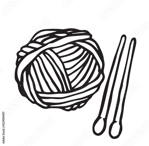ball of yarn and knitting needles. simple vector illustration doodle