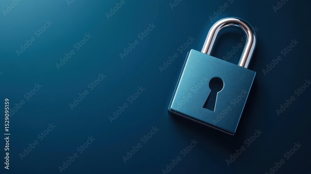 Fototapeta premium Metal padlock on a blue background symbolizing security and protection