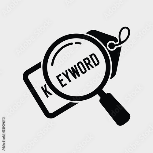 Magnifying glass over keyword tag icon