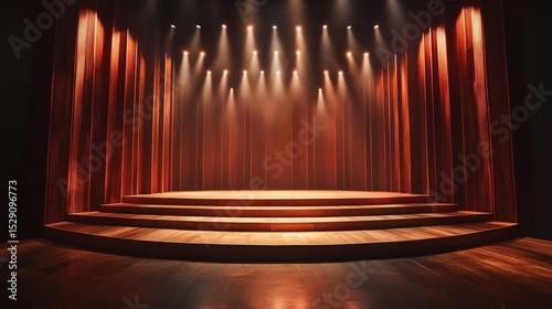 Empty chamber music stage with dramatic silhouette lighting, setting a refined and artistic ambiance for an upcoming orchestral performance