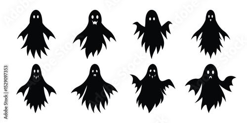 Halloween ghost silhouette set on white background