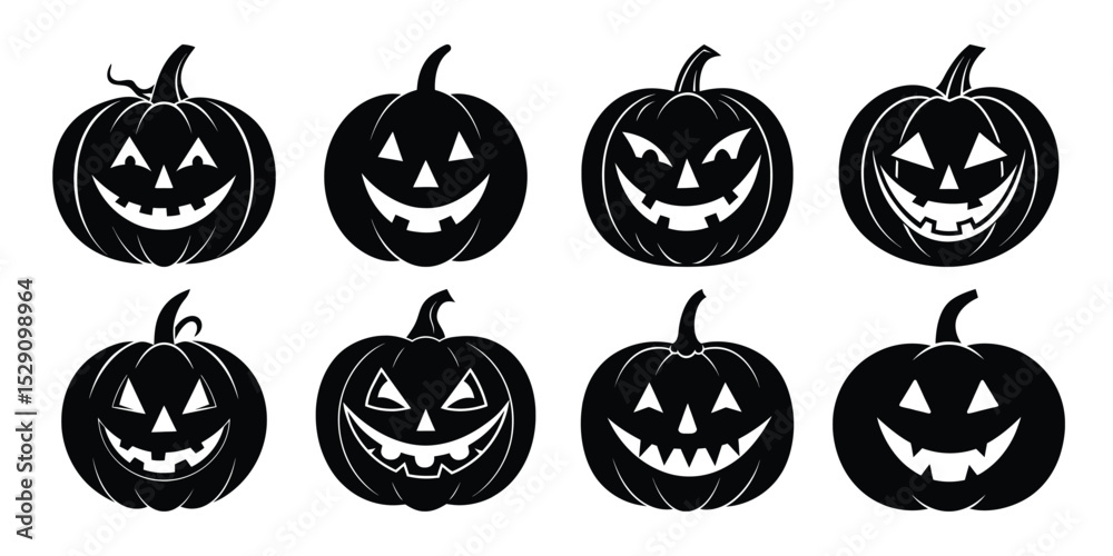 Set of vector funny pumpkin silhouette on white background